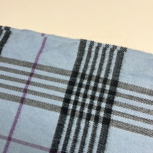 100% Cashmere Unisex Blue Plaid Tassel Winter Scarf 72” by 12.5” - Picture 9 of 12